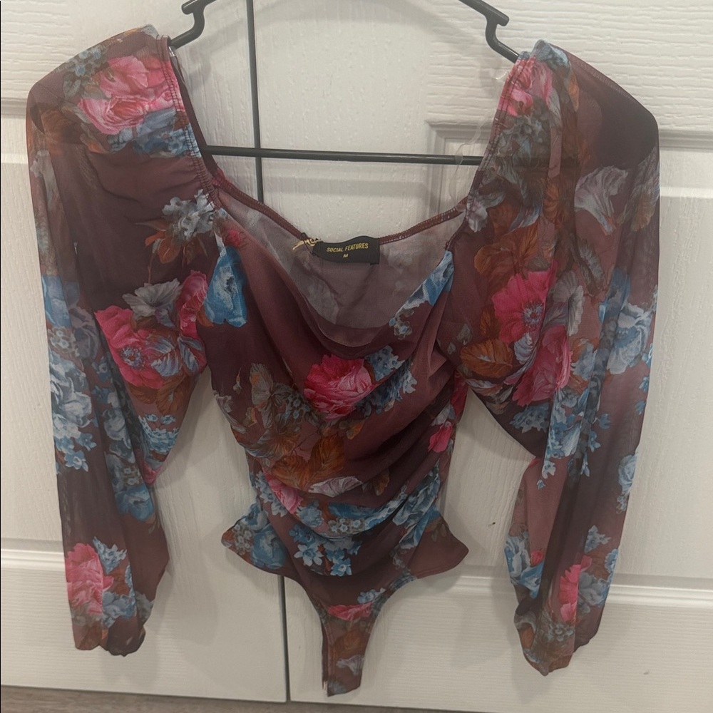 Floral Sheer Bodysuit in Multicolor by Shein